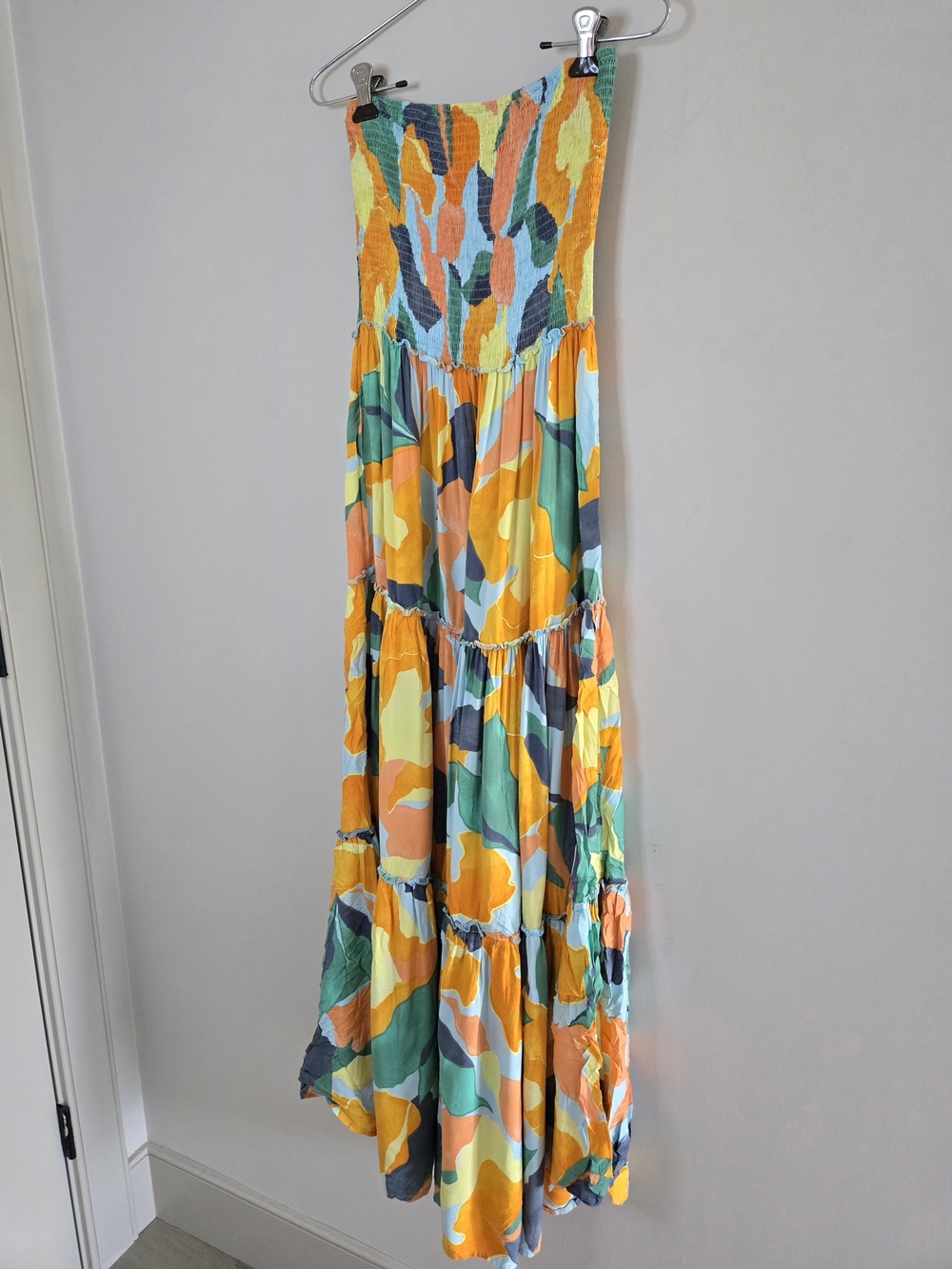 Abel the Label strapless multi-colour tiered maxi dress, yellow, green, coral - Picture 2 of 6